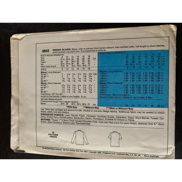 McCall's Misses Jacket Sewing Pattern sz 10 6943 - uncut - Picture 6 of 9